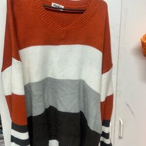 Women's V-Neck Sweater - Multicolor Stripes